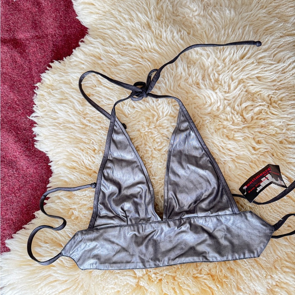 Metallic Halter Top Vintage Sentimental NY Liquid Leather no bra top Deadstock